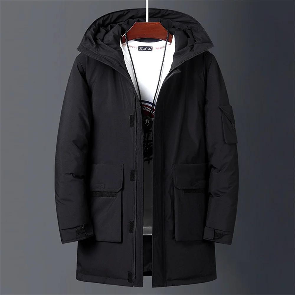 Men's Casual Long Hooded Parka Jacket Autumn Winter Mid-length White Duck Down Puffer Jackets Men Brand Thicken Warm Padded Coat