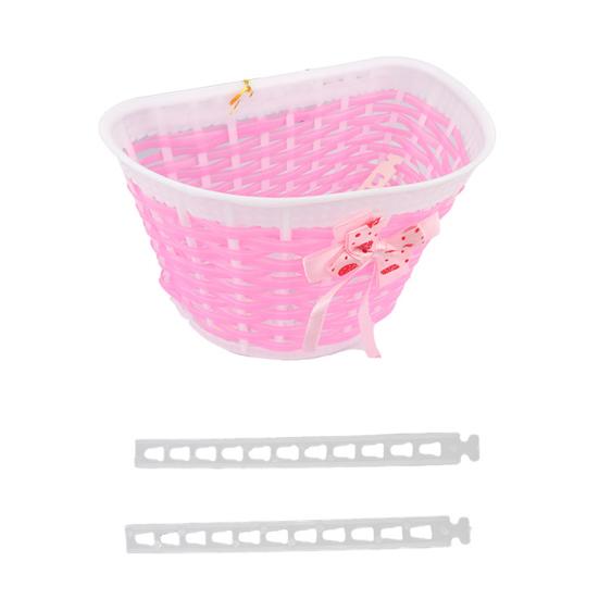 Kids Bicycle Front Basket with Ribbon Bow Toddlers Boys Girls Balance Bike Handmade Woven Storage Basket Bike Accessories