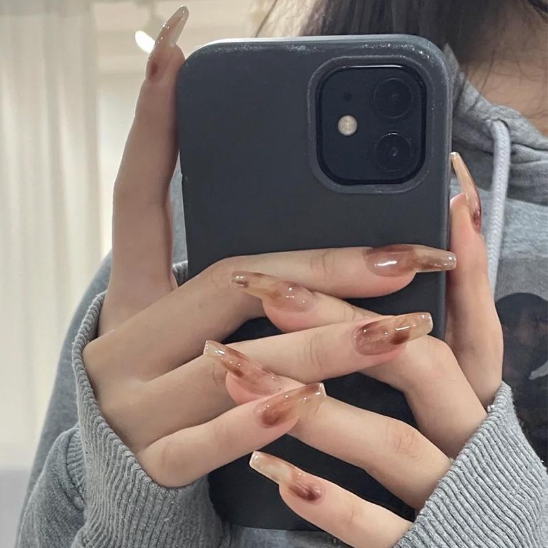 Simple French Gradient Detachable Press-On Nails: Short, Whitening False Nail Tips.