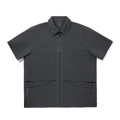 Li Ning Revive Series Simple Polo Collar Versatile Comfortable Loose Solid Color Zipper Short Sleeve Shirt Men Shirts ASHV293-4