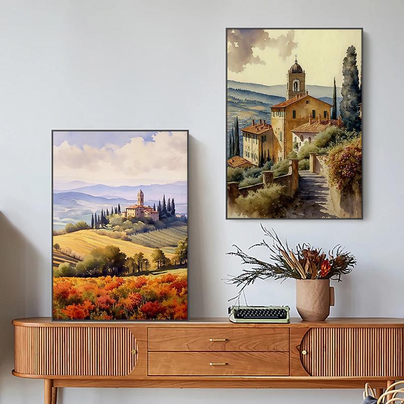 Amalfi Coast and Tuscany Vineyard Landscape Poster Italy Travel Wall Art Picture Canvas Painting for Living Room Home Decor