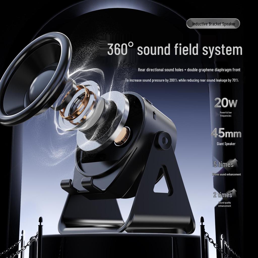 5-in-1 Bluetooth Speaker: Smart Sensor, Wireless Charger, Magnetic Phone Holder, Rotating Multifunction.