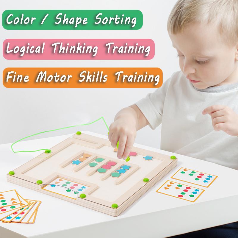 Kid Magnetic Shape Matching Maze Board Montessori Geometry Color Cognition Sorting Sensory Toy Fine Motor Skill Educational Game
