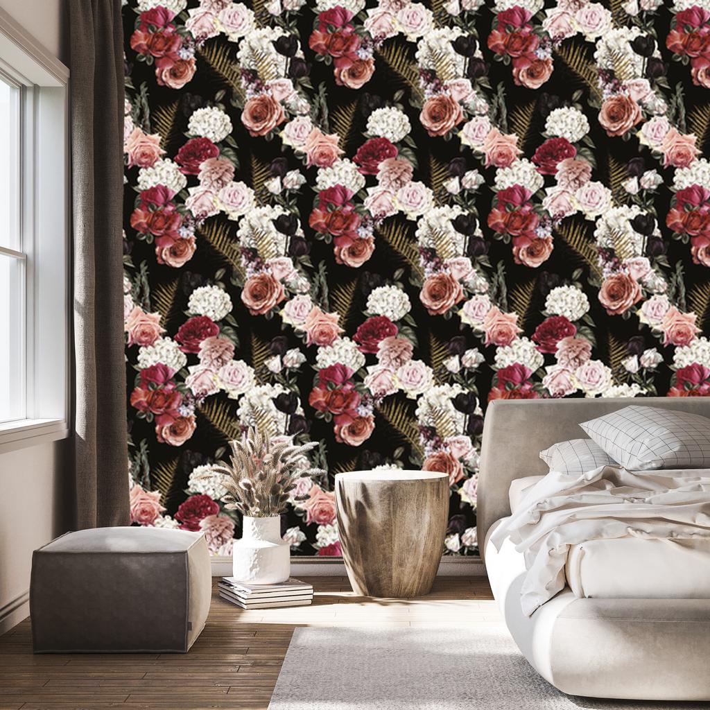 Roses and Fern Leaves Wallpaper for Living Room and Bedroom 50x1000