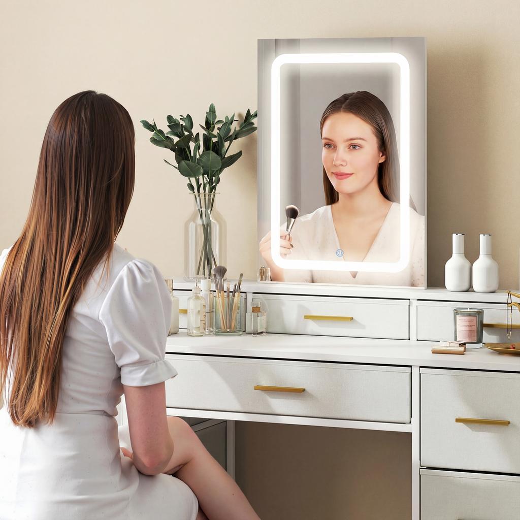 Multi Storage Elegant Dressing Table With Led Mirror White