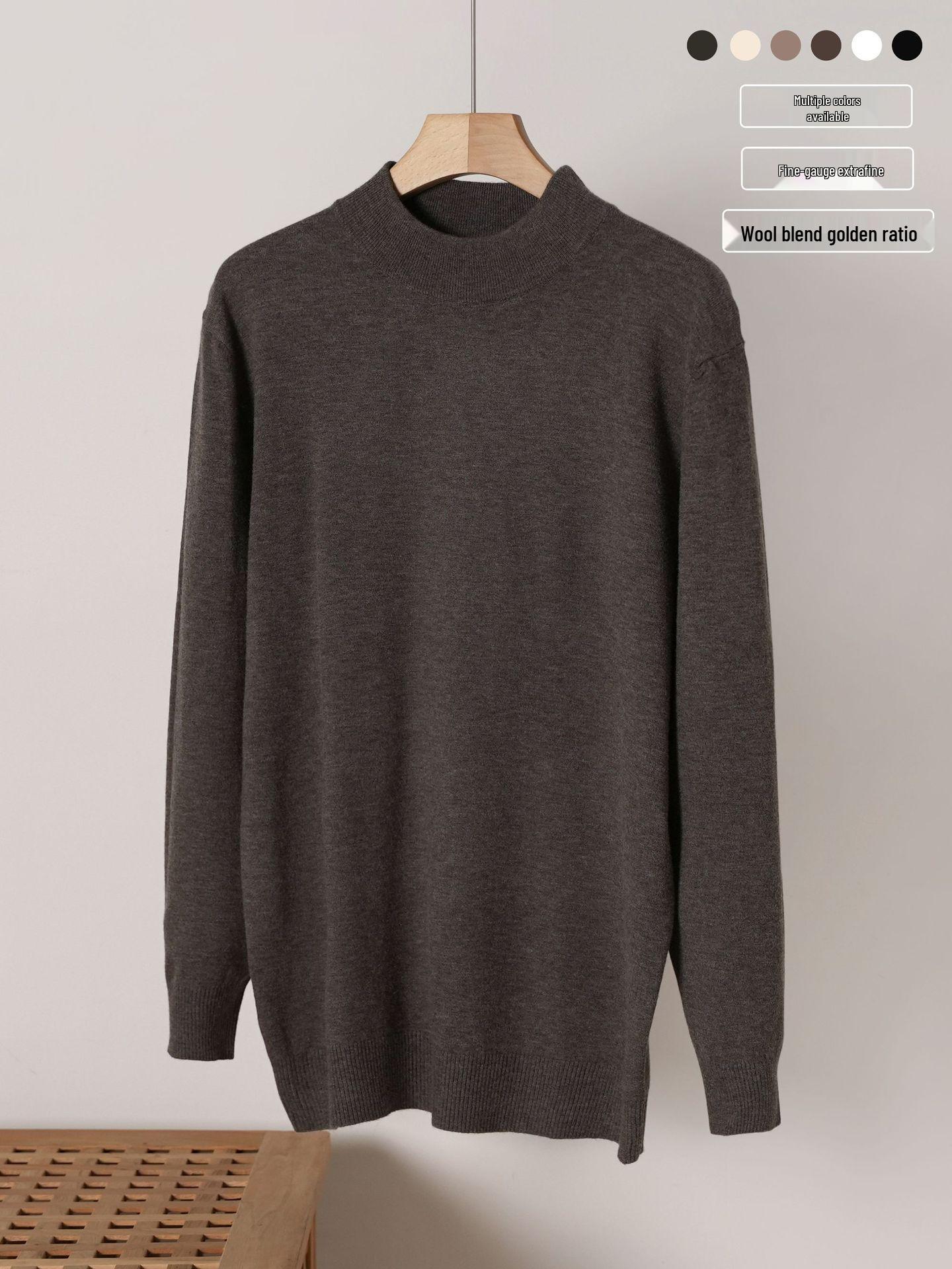 

Men s Lazy Style Slim-Fit Half-High Neck Wool Knit Sweater M кавовий