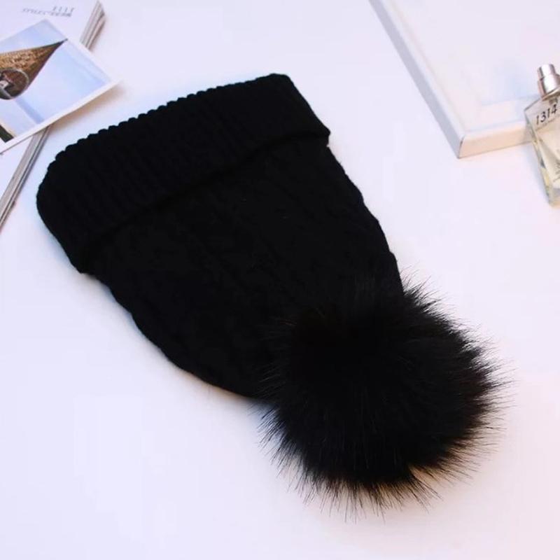 

Женская зимняя шерстяная шапка с косами и помпоном, теплая женская шапка с помпоном чёрный