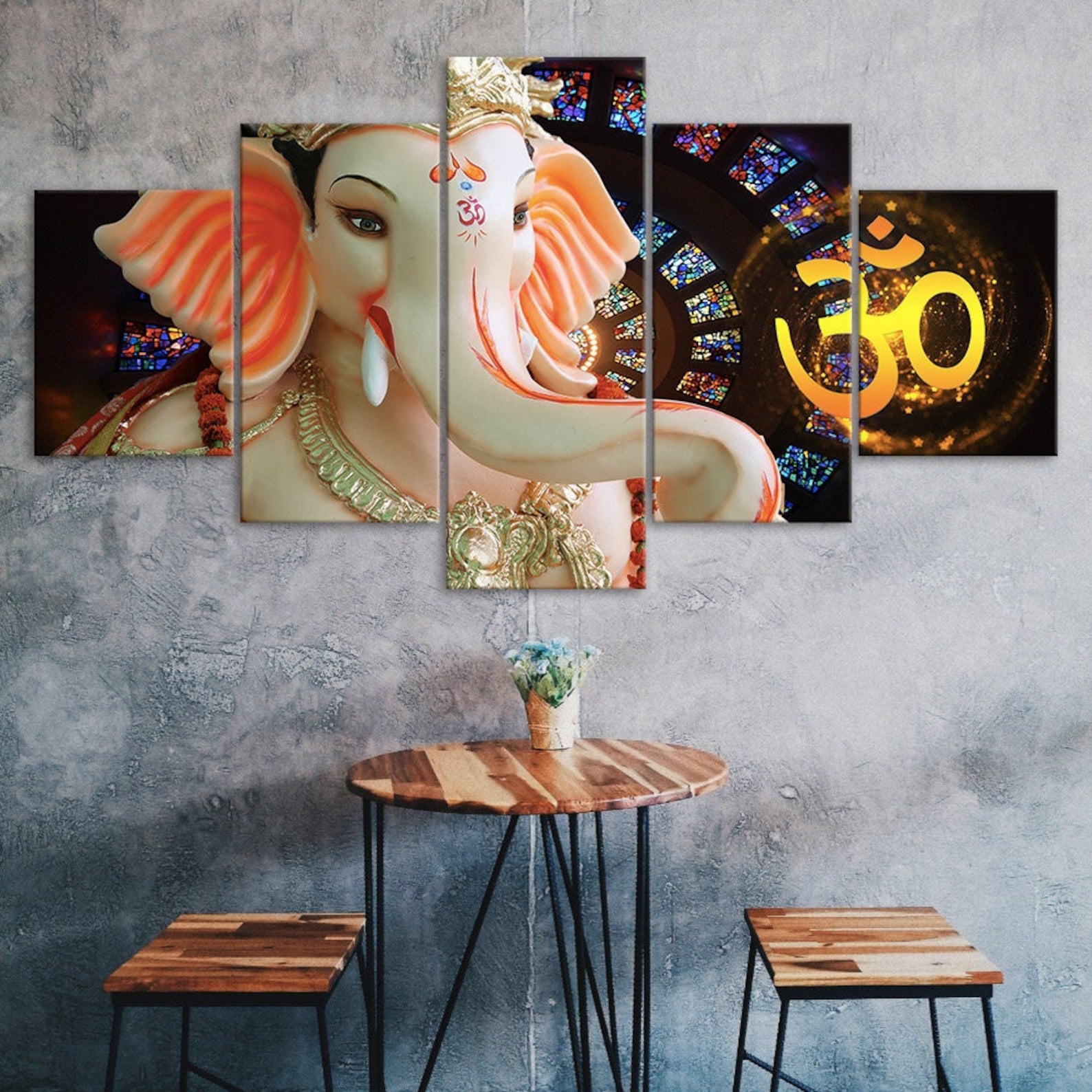 

Hindu God Ganesh Elephant 5 Piece Five Panel Wall Canvas Print Modern Art Poster Picture Home Decor Gift For Him For Her 20X35 20X45 20X55CM