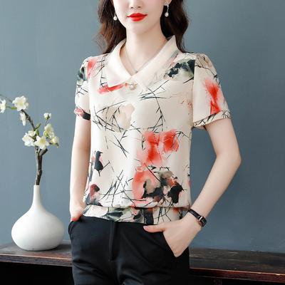 New Spring Women's Silk Slim T-shirt Summer Short-sleeved Commuting Shirt Large Size Loose Top