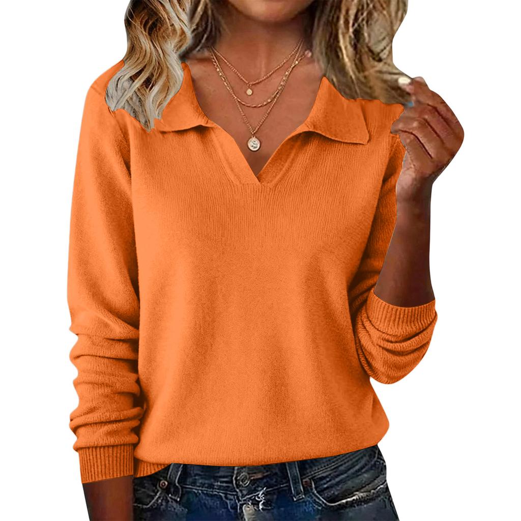 Damen Modischer Lässiger Langärmliger Gestrickter V-Ausschnitt Pullover Top