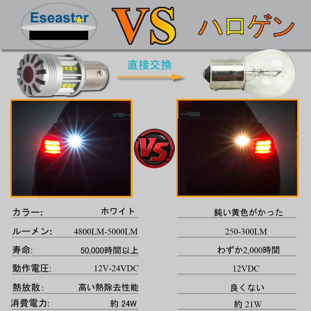 Eseastar BAY15D P21/5W S25 LED Double Explosive White Bulb DC12V-24V Daylight Back Lamp Position