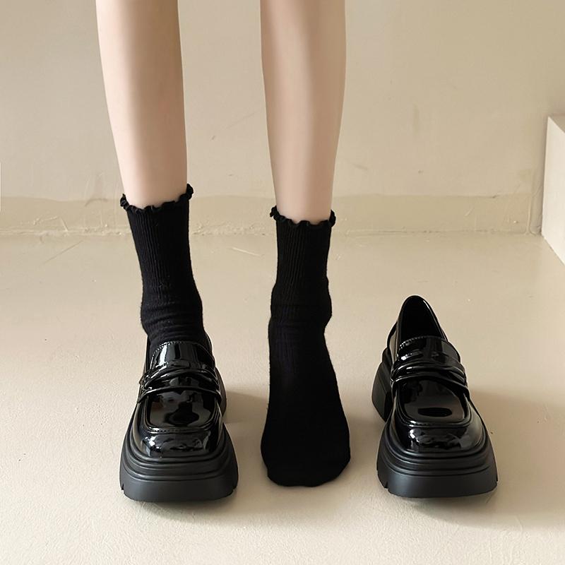 High-heel Loafers for Women, Height-increasing Women's Shoes, British Style Small Leather Shoes for Women, Black Single Shoes