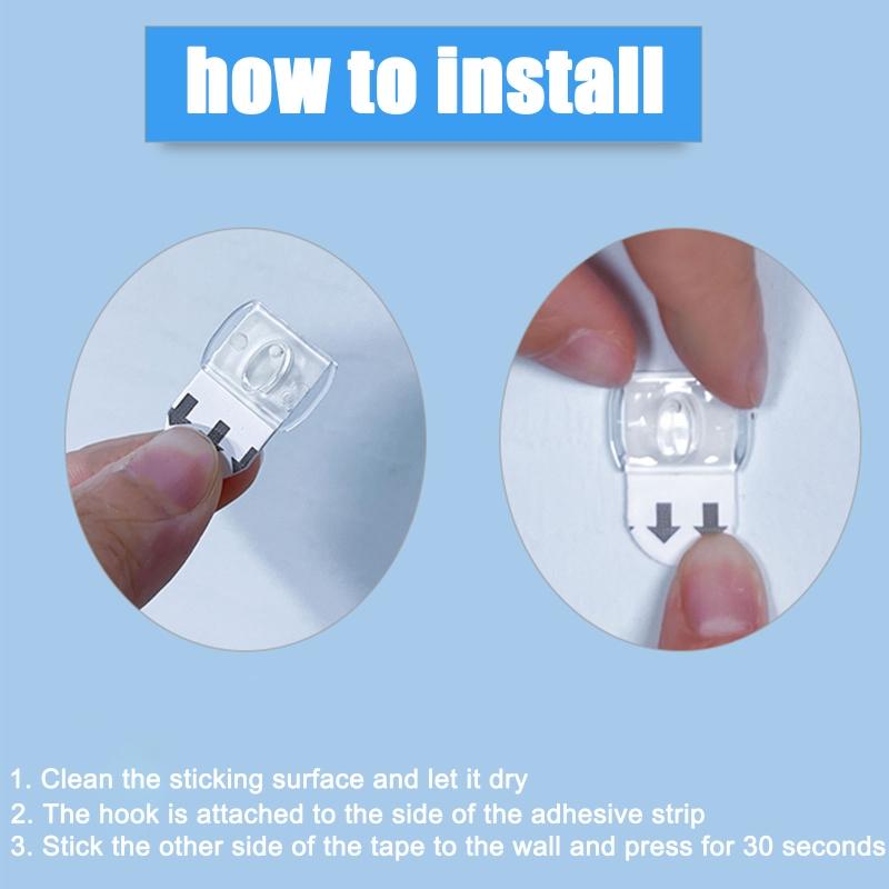 1 conjunto de ganchos de parede transparentes à prova d'água sem danos com tiras autoadesivas, mini luzes de corda, clipe de cabide de guirlanda para cozinha