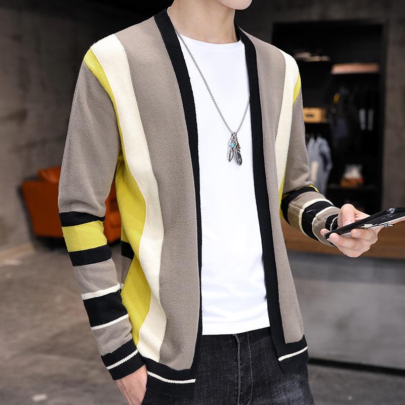 Men's Color Block Knit Cardigan Sweater - Short, Quality Jacket Top
