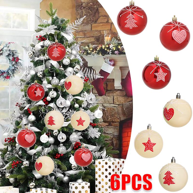 Christmas Home Decoration Cute Bow Design New Year Decoration Heart Pattern Exquisite Christmas Decorations Sweet Style 6PCS