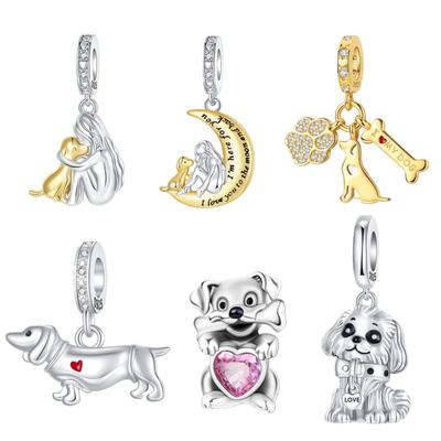 Copper Girl Holding Dog Charms Beads Pendant Fit Original Diybracelet For Woman Jewelryfashion Making Gift