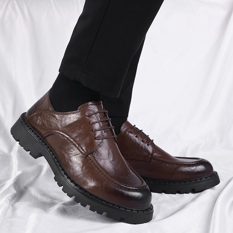 

Men s leather shoes new platform leather business casual soft leather round head office British style commuter brock shoes 38