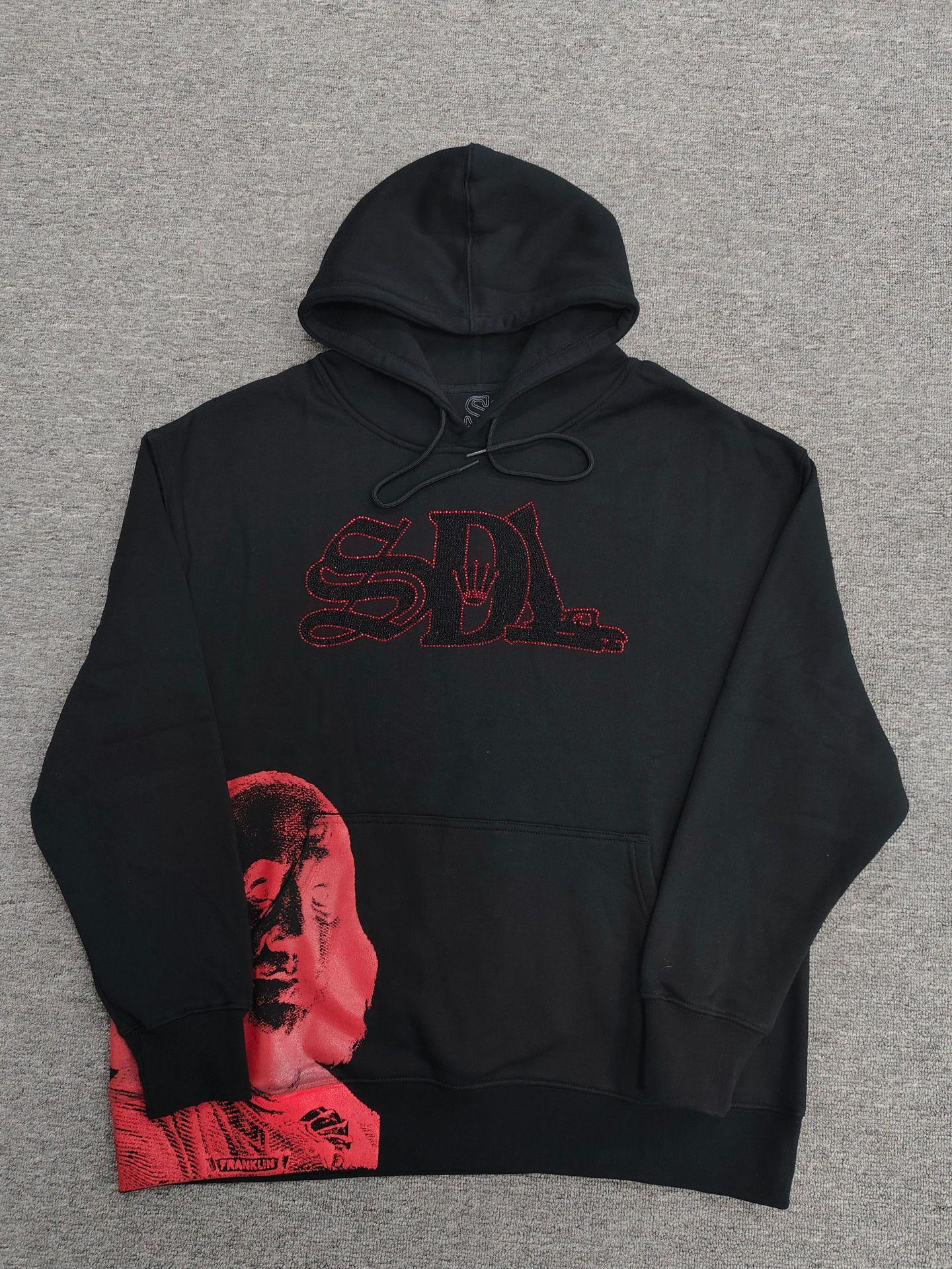 

Retro European Character Letter Hoodie - Trendy Hip Hop Loose Fit, Plus Velvet Pullover Sweatshirt Extra Large