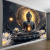 Plat 2D, Bouddha Méditation Lotus Halo Doré Spirituel Zen Tapisserie Décoration Salle de Yoga Art Mural Pleine Conscience Sanctuaire Paisible