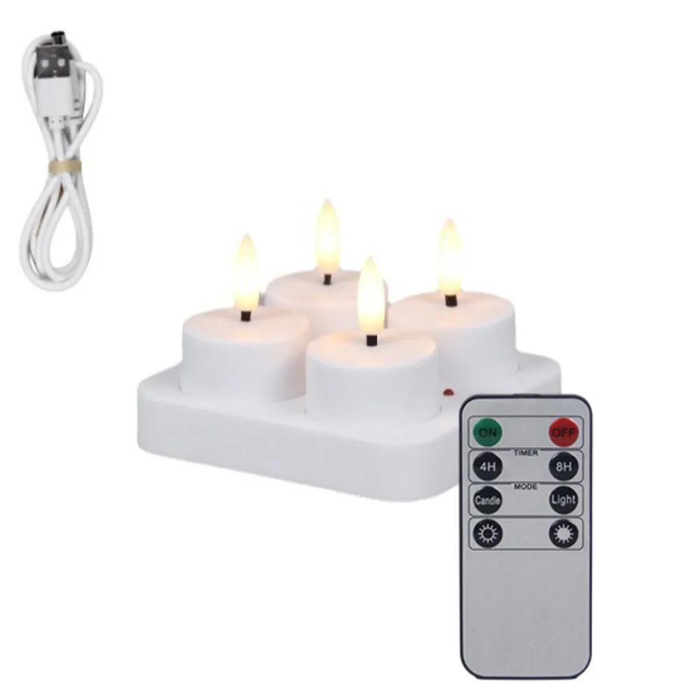4/6/8/12 PCS Remote Control Christmas LED Candle Light Rechargeable Warm Yellow Electronic Candle Flameless Tea Light Decoration