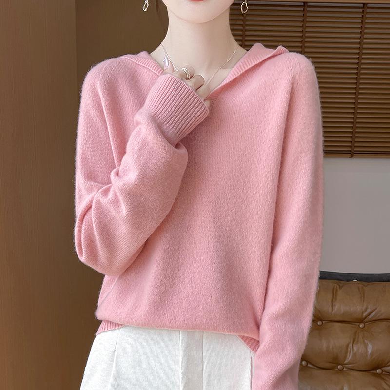 Women's Thick Versatile Wool-Cashmere Knit Hooded Pullover for Autumn/Winter