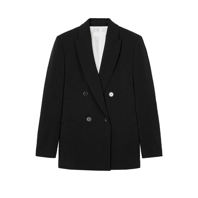 Double Breasted Suit with Padded Shoulder Outwear 2129095 Pleated Wide Leg High Waist Casual Trousers 2125095