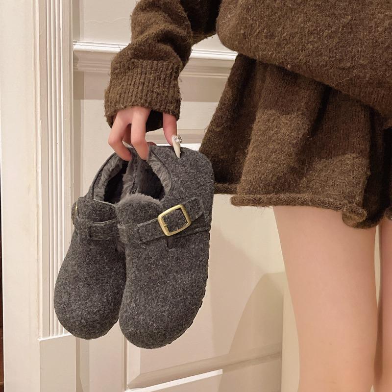 Thick-soled retro fashion cotton shoes women s autumn and winter new plush shoes soft-soled Boken Doudou shoes 35
