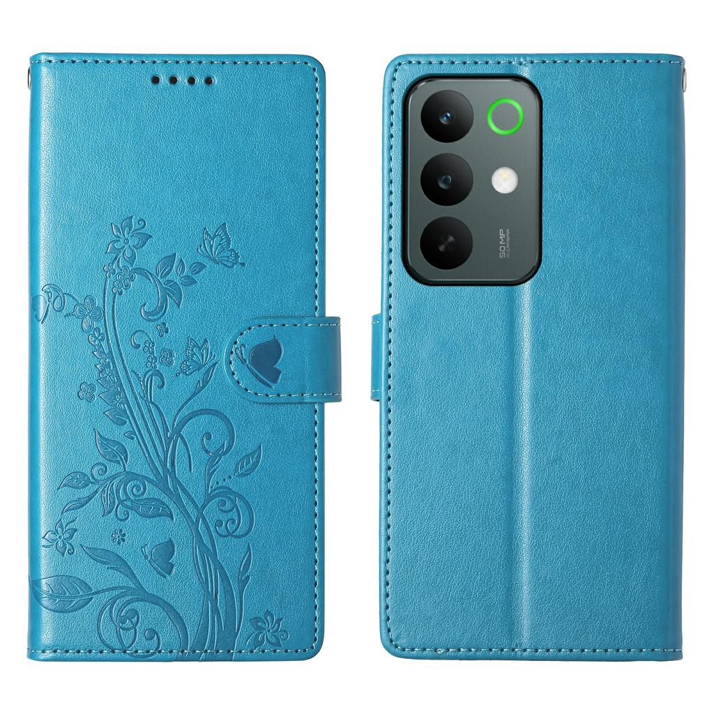 For Realme C85 Pro 4G Wallet Case Butterfly Floral Imprint PU Leather Phone Cover with Wrist Strap