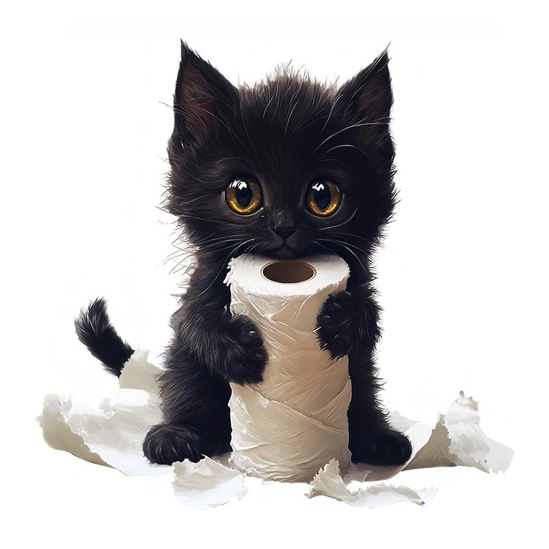 Cute Black Cat Toilet Paper Toilet Sticker Bathroom Toilet Cover Waterproof Sticker Wc For Home Decoration Transparent Decals S633