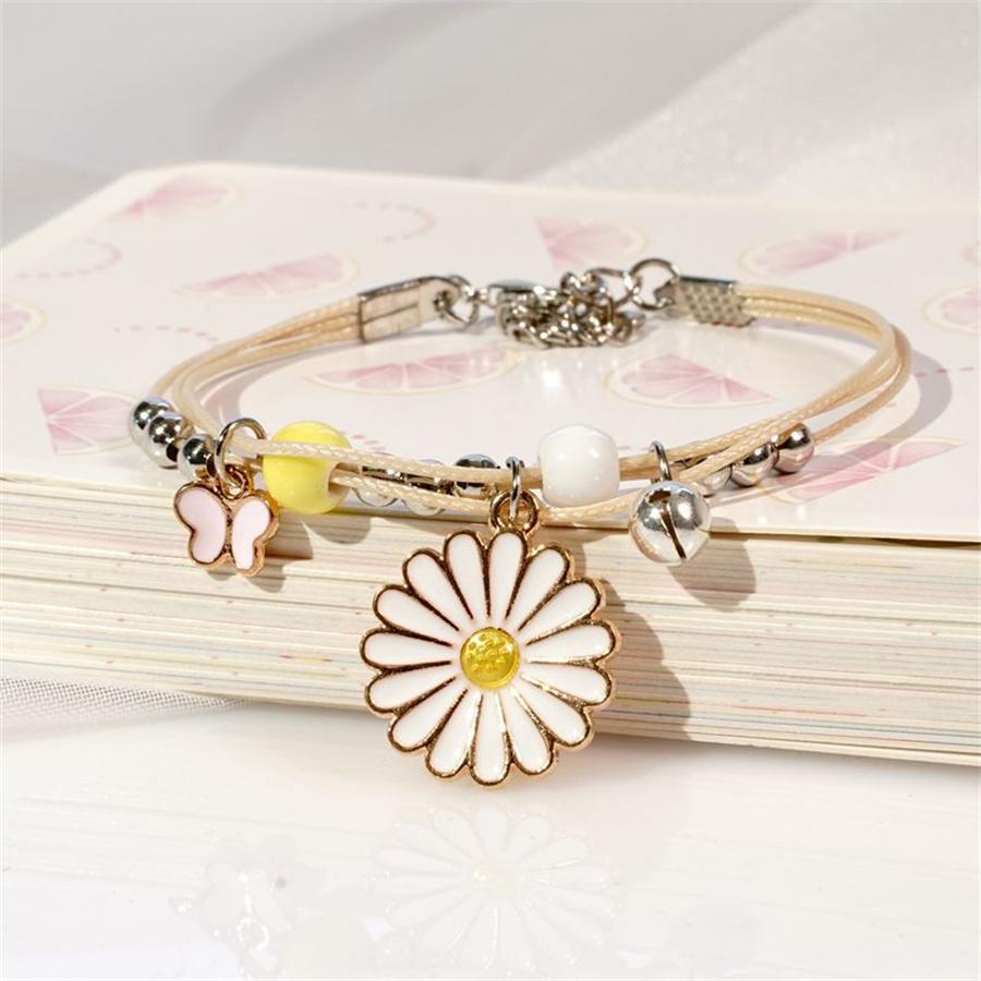 Korean Cute Cartoon Rabbit Flower Pendant Bracelets For Women Girls Fashion Charm Bell Butterfly Cat Bracelet Friendship Jewelry