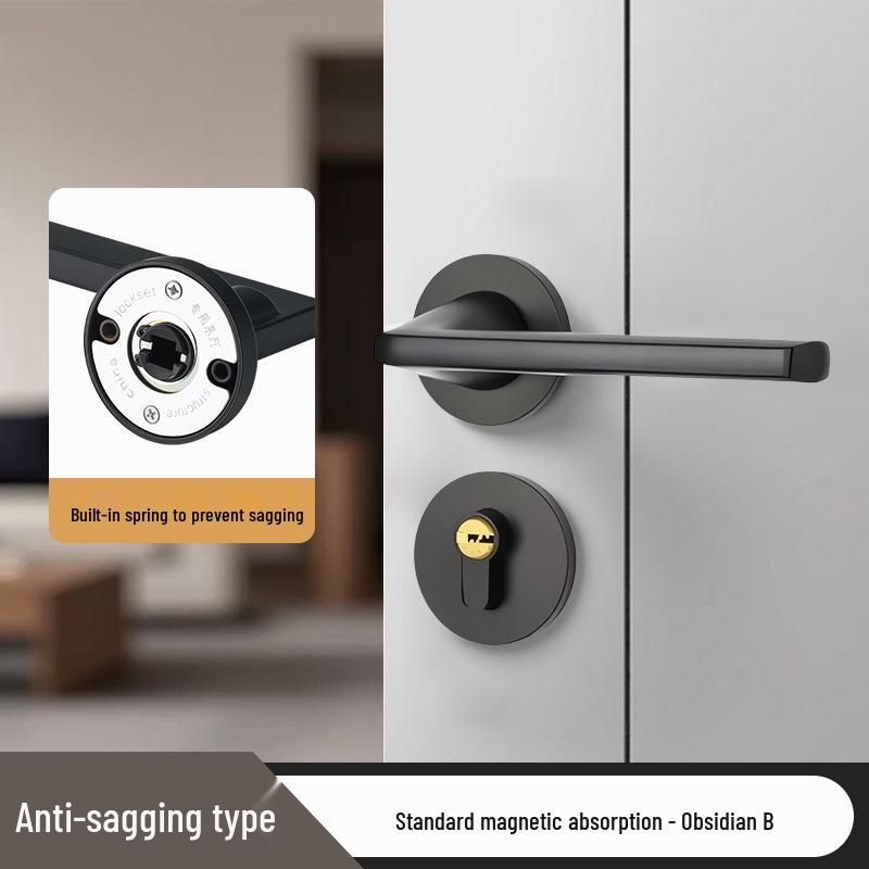 Universal Magnetic Black Bedroom Door Handle Lock - Silent, Solid Wood Design