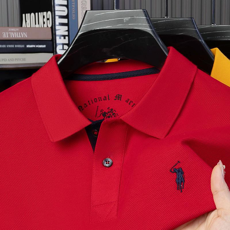Mercerized Cotton Polo Shirt: Men's Summer Short Sleeve with Small Pony Logo