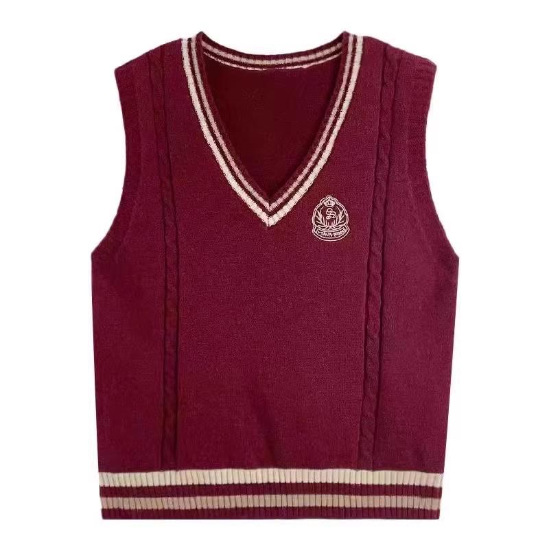 

Women s Knitted Sweater Vest with Layered Shirt - Spring/Autumn Academy Style ID Photo Set XS
