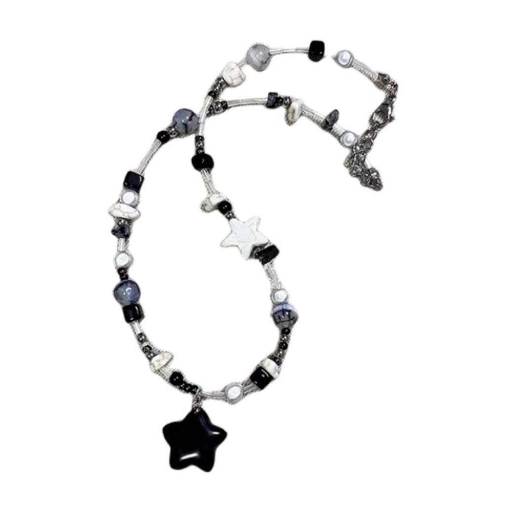 Y2K Choker Fashion Jewelry Star Pendant Beaded Necklace Resin Neck Jewelry Exquisite Accessory for Party Daily Wear