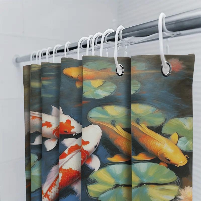 Colorful Koi Fish Shower Curtain Water Lilies Design for Bathroom Decor Waterproof Fabric Customizable Size