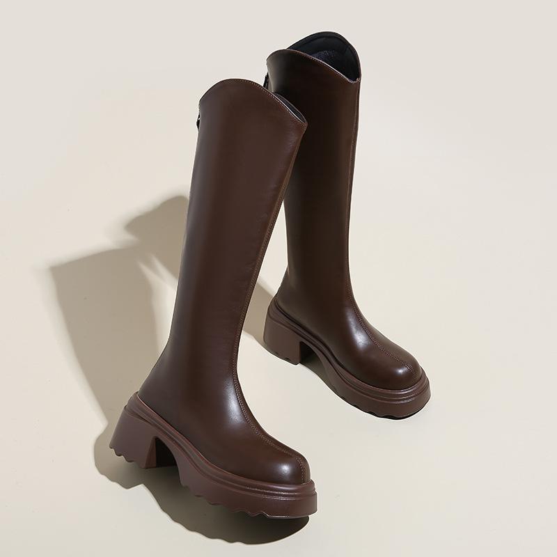

Осень и зима новый корейский стиль толстая подошва длинный голенище модные сапоги женские интернет-знаменитость мода повседневные мягкая кожа маффин подошва 40 коричневый