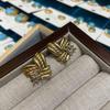 Fashion Russian Russian Gold Woven Texture Stud Earrings, Inlaid With Zircon Design Temperament Retro Stud Earrings