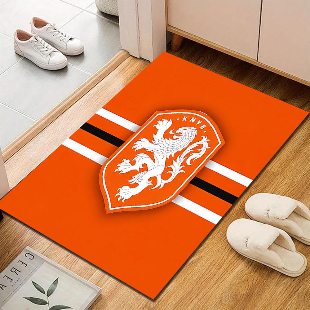 Orange Lion Crest with Stripes Patterned carpet, suitable as a non slip play mat for the living room and bedroom sofa