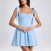 New Women's Square Neck Bow Detail Camisole Dress, High Waist Ruched Spliced Bodycon Mini Dress for Summer Fashion