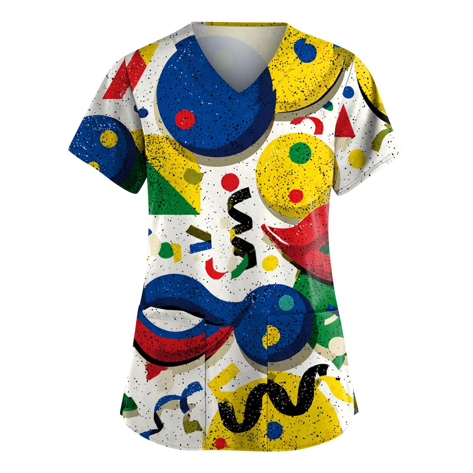 

Женская модная рабочая одежда с V-образным вырезом и короткими рукавами, с карманами, топ с карнавальным принтом, униформа для сиделки S жёлтый