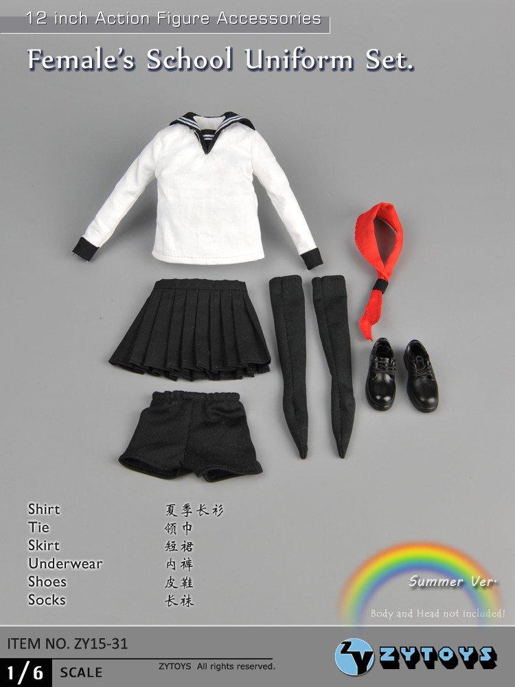 [TOYBARJAPAN] 1/6 Scale Figure Accessories/ZYTOYS ZY15-31 Female Student Summer Sailor Uniform, Stockings, and Shoes Set (Body and Head Not Included)