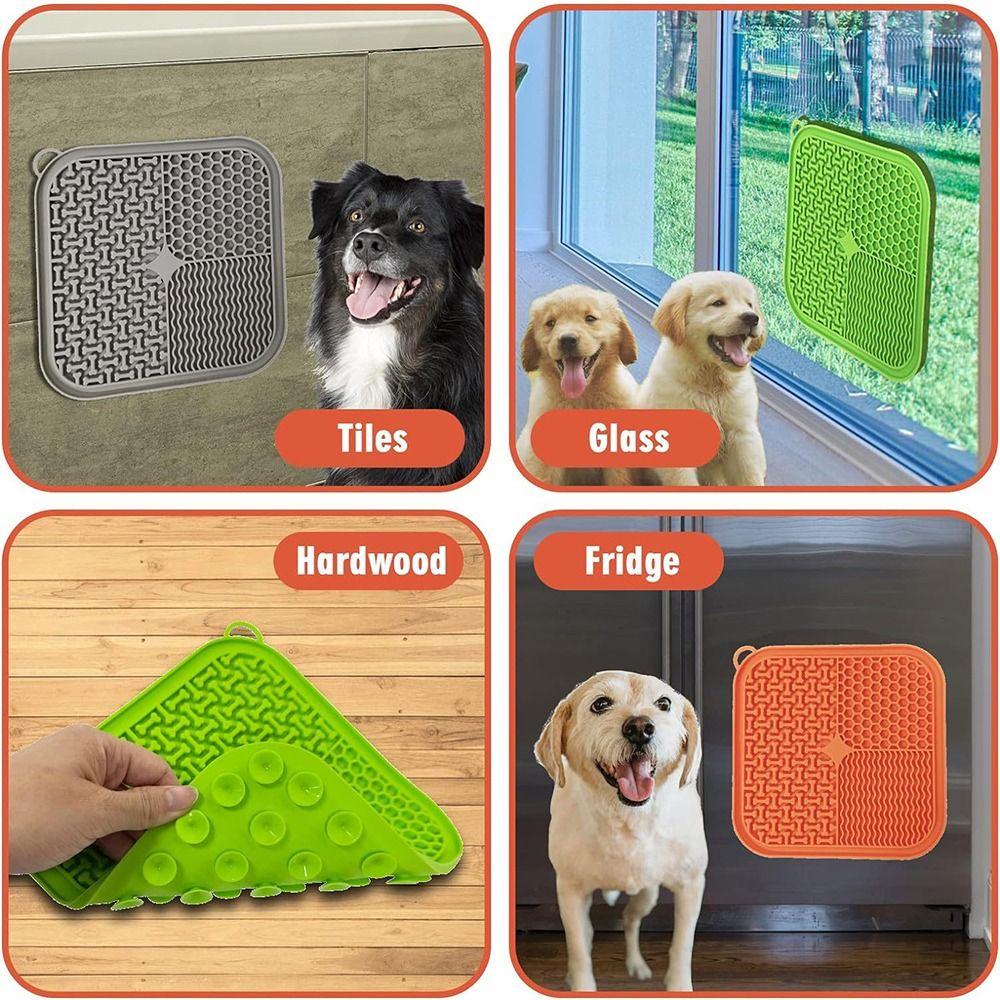 Easy To Clean Silicone Pet Licking Mat With Scraper Anti Choking Pet Slow Feeder With Suction Cups Cat Dog Bowls Hardwood