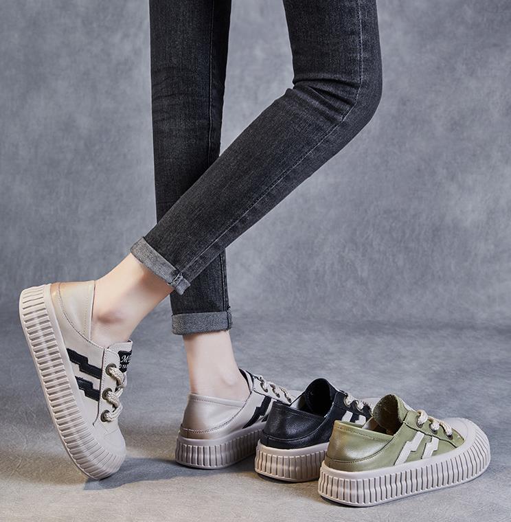 Fashion 2025 Women Flat Platform Shoes Spring Autumn Lace-Up Genuine Cow Leather Mixed Colors Casual Sneakers 4CM Ladies Board Shoes