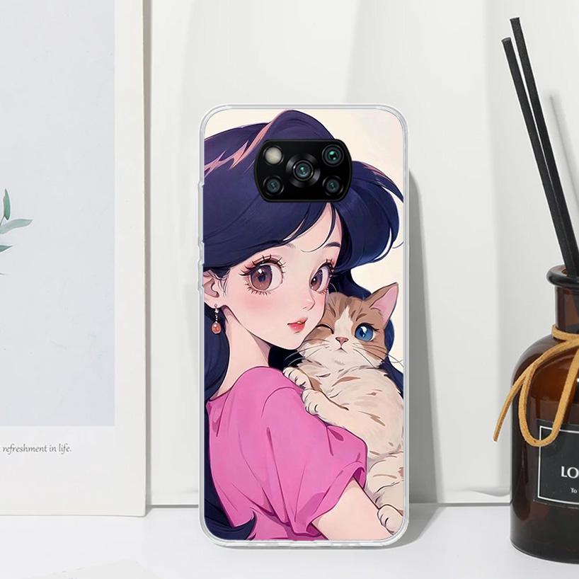 

Cute Anime Ins Girls Animal Cat Phone Case For Xiaomi Poco X7 X6 X5 M7 M8 Pro F7 Ultra Redmi 15C 15 13C 13 12C 12 10 10C 10A Art Xiaomi Poco M7 Pro