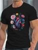 Anatomical Heart with Flowersunisex Casual Crew Neck Short Sleeve T-Shirt for Summer, Plus Size