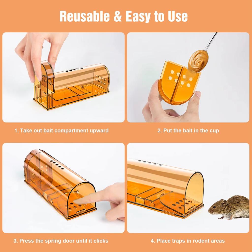Wiederverwendbare Mausefallen Selbstverriegelnd Transparent Humane Mausefalle Kleinsäuger Wühlmäuse Hamster Maulwürfe Rattenfänger für Innen Außen