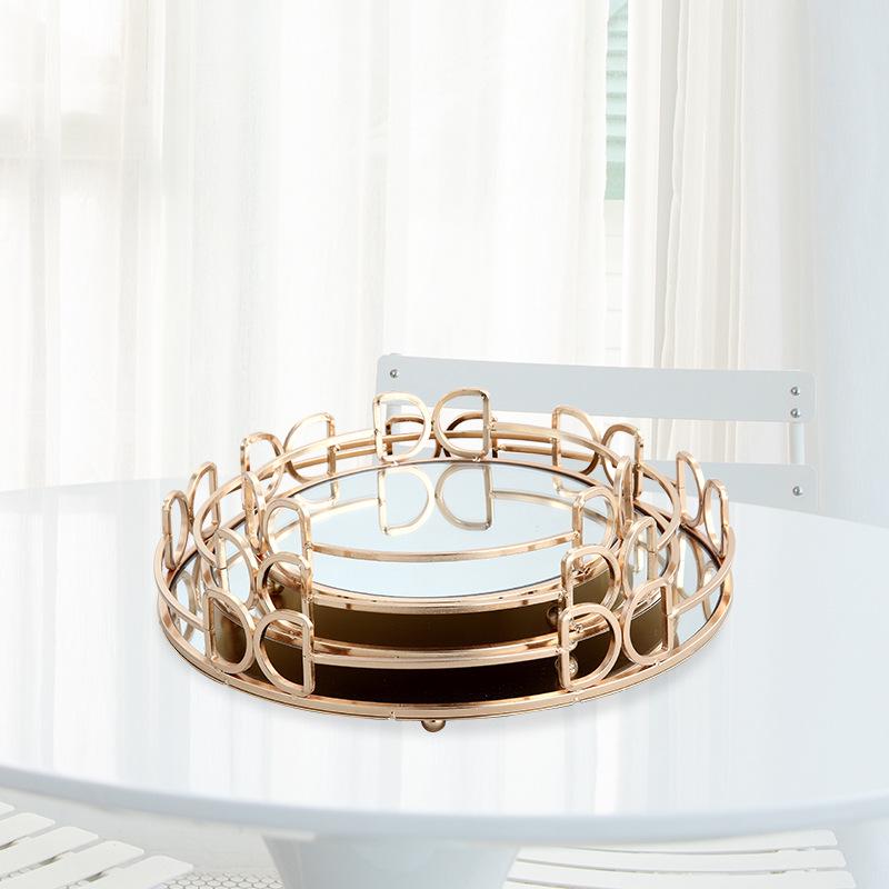 

Европейский Роскошный Стеклянный Зеркальный Поднос: Металлическое хранилище для гостиной, декор для журнального столика, подставка для чая и воды, фруктовница. 300mm золотой