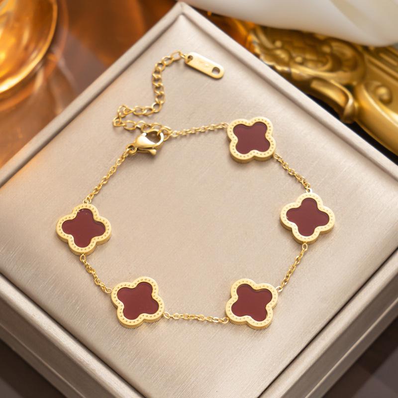 Non-Fading Rose Gold 18K Four-Leaf Clover Bracelet with Diamond Accent – European & American Style Charm Jewelry