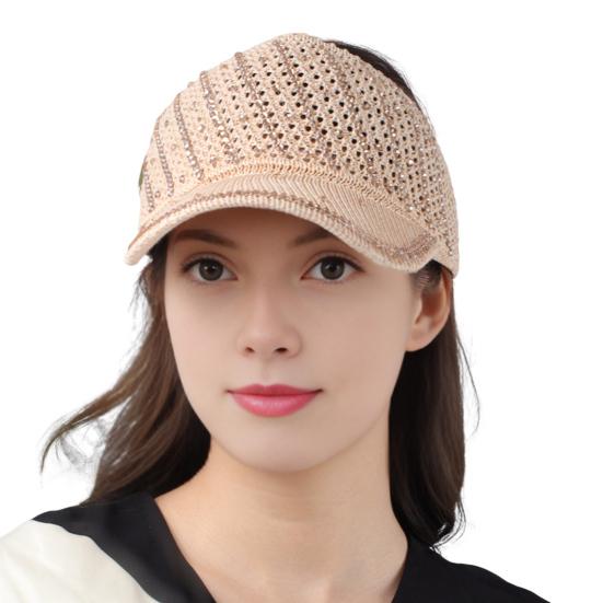 Summer Mesh Baseball Cap for Men Women Shiny Rhinestone Sun Visor Hat Outdoor Empty Top Hat for Beach Golf Tennis Baseball