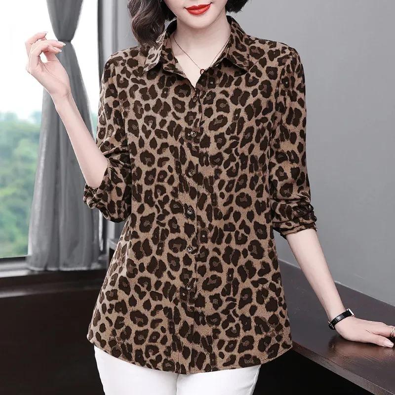 Chiffon Western Style Shirt Women's New Printed Loose Top Shirt Fashion Leopard Print Shirt